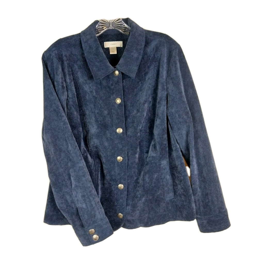 CJ Banks Navy Blue Corduroy Button Front Jacket Women Size X Large XL Pocketed